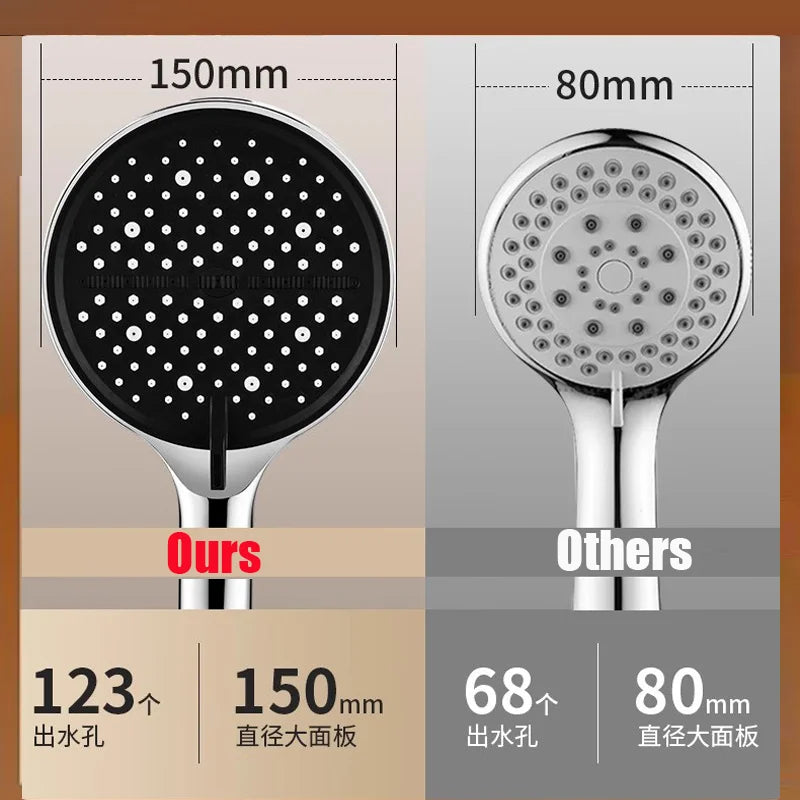 Novo 15cm grande painel massagem spa pressurizado cabeça de chuveiro 7 modos de alta pressão chuvas chuveiro — foto 1