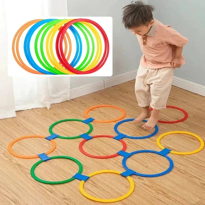 Novas crianças ao ar livre engraçado treinamento físico desporto brinquedos treliça salto anel conjunto jogo — foto 2