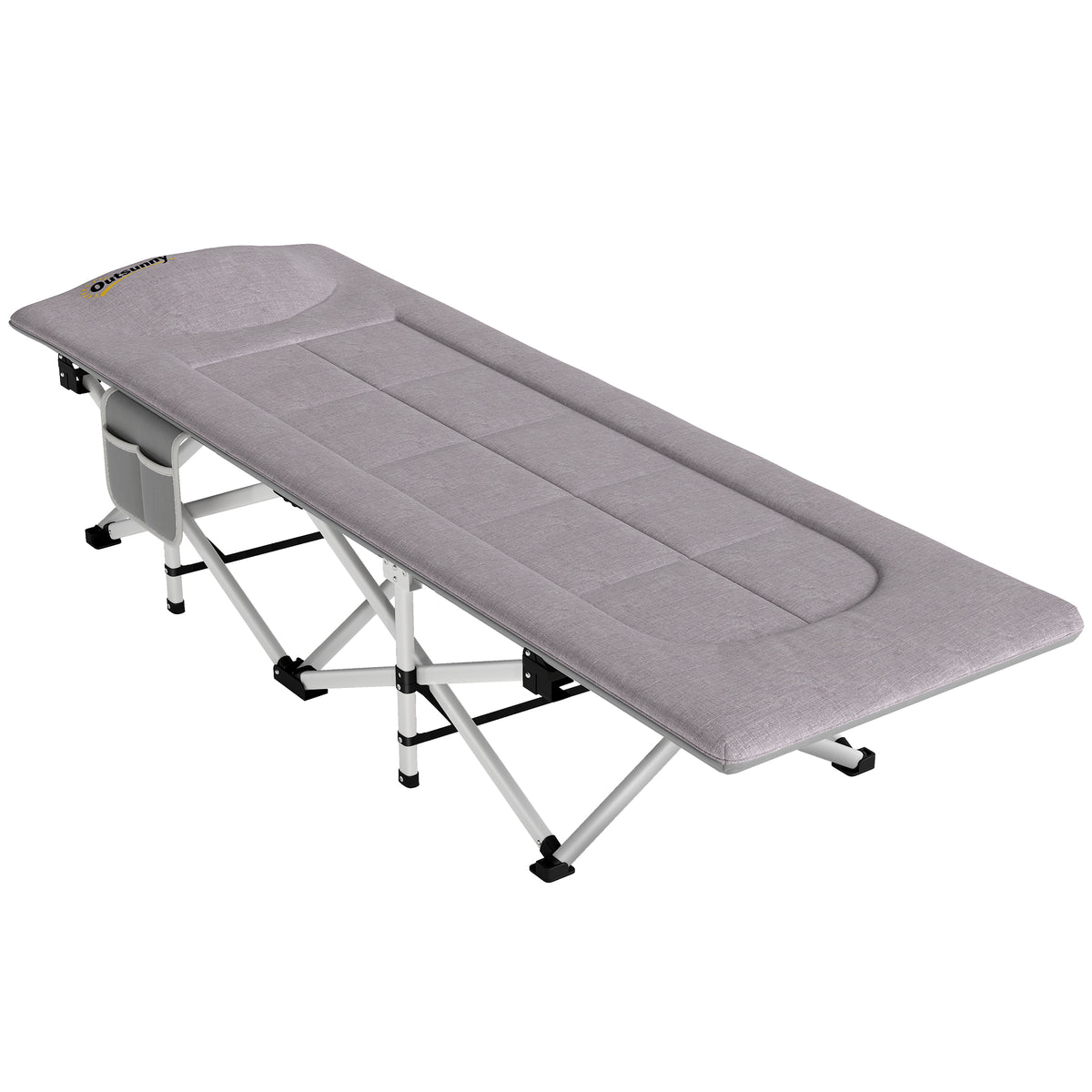 Cama de camping dobrável com colchão e espreguiçadeira saco de armazenamento integrado dim. 185L x 65l x 37H cm cinza — foto 1