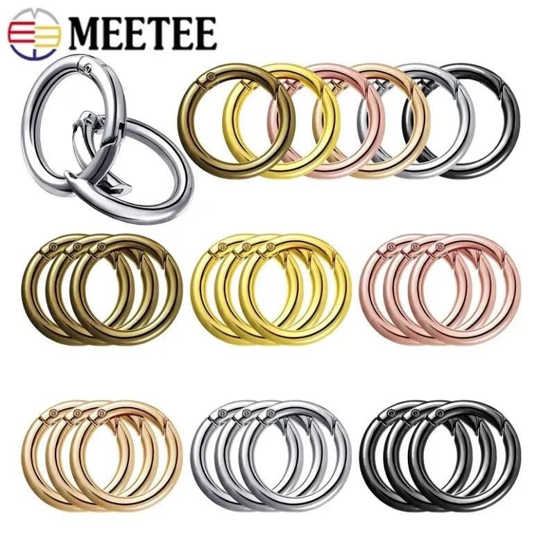 10 pçs 10-38mm metal o anel primavera fechos openable redondo mosquetão snap gancho chaveiro saco clipes diy — foto 2