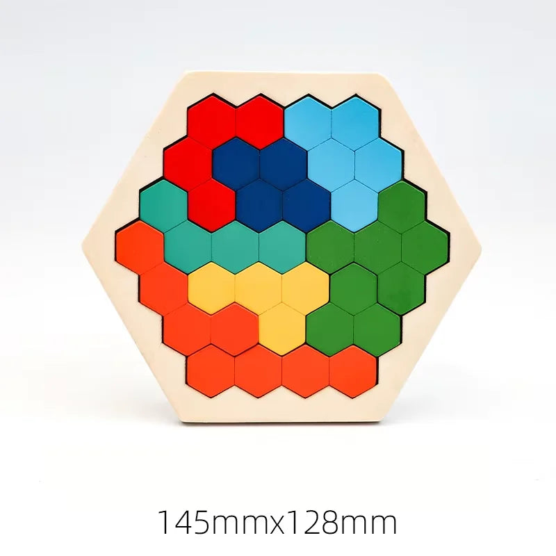 1 conjunto de blocos de madeira quebra-cabeça cérebro teasers brinquedo tangram jigsaw inteligência colorido — foto 3