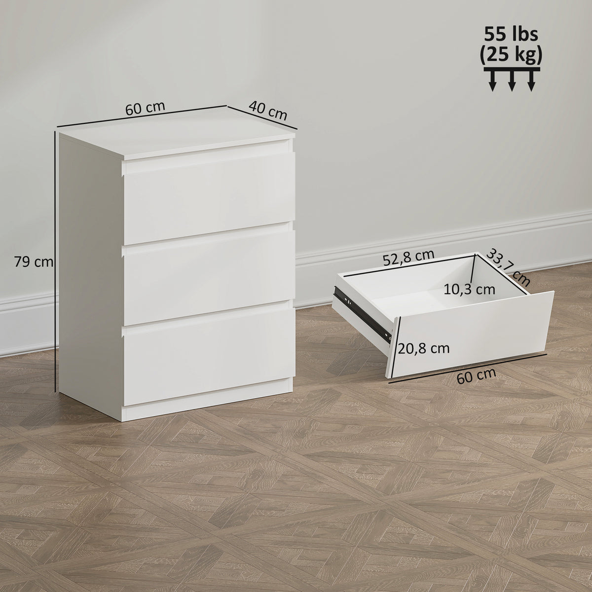 Cômoda com 3 Gavetas, para Sala de Estar, Quarto, Corredor, Aglomerado, Branco — foto 2