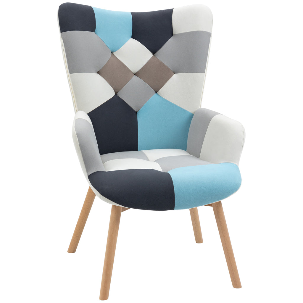 Poltrona de Quarto em Veludo Acolchoado e Pernas de Madeira 66x76x98 cm Multicolorido — foto 1