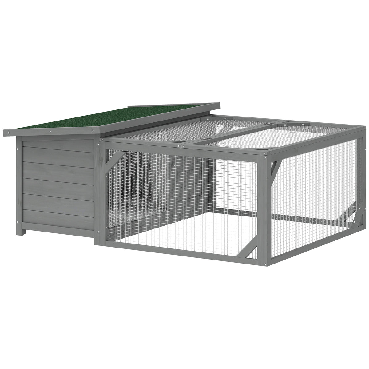 Abrigo para coelhos canil de madeira gaiola para coelhos com telhado de betume rebatível, recinto de exercício, portas 125,5x100x49 cm Cinza — foto 1