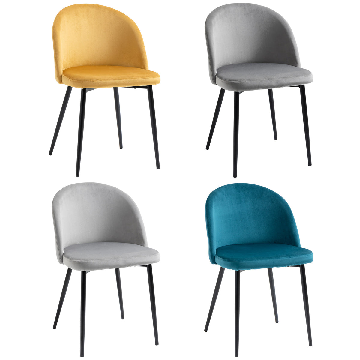 Conjunto de 4 Cadeiras Estofadas em Veludo Cadeira de Cozinha 49x50x77 cm 4 Cores — foto 1
