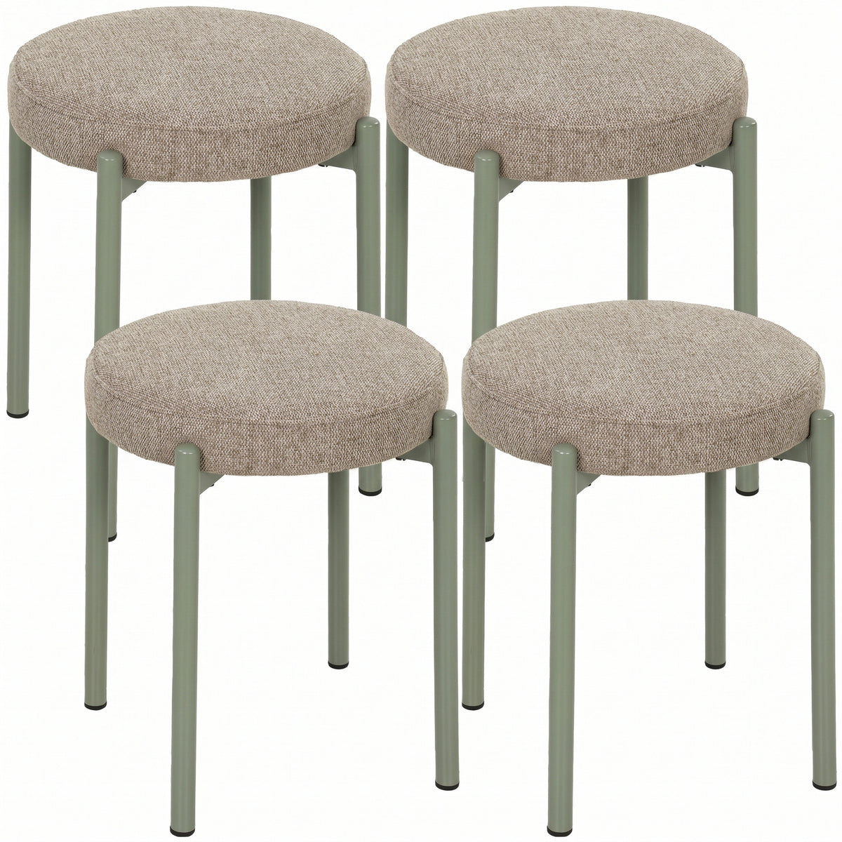 Conjunto de 4 Bancos Empilháveis Redondas com Assento Acolchoado sem Encosto Economia de Espaço 45x45x47,5 cm Castanho Claro — foto 1