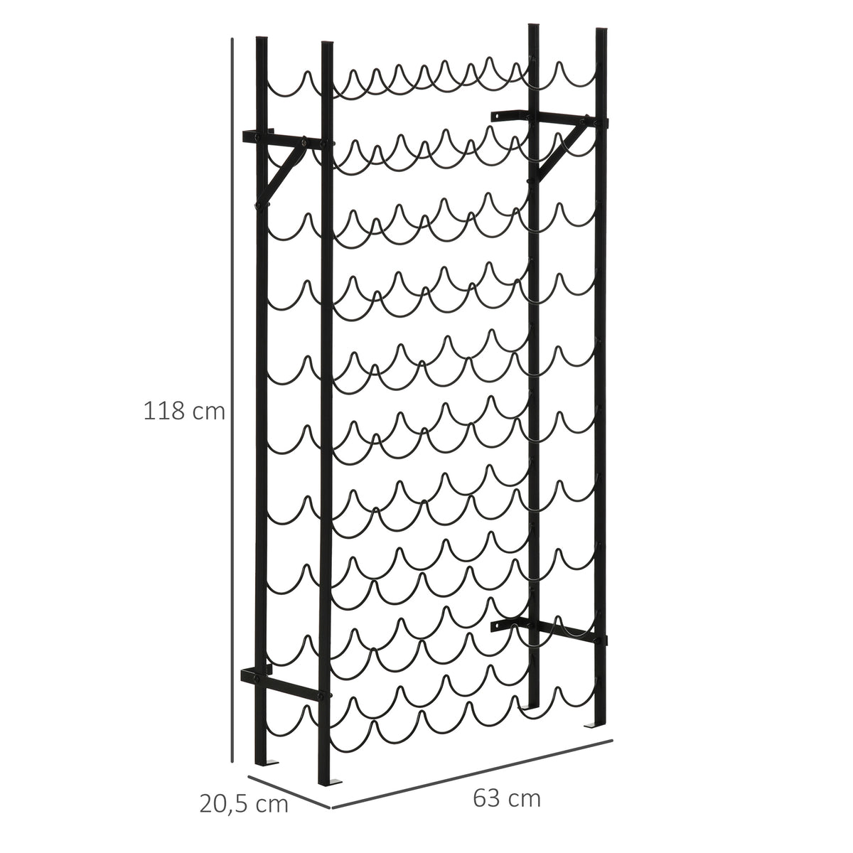 Estante de vinhos para 60 garrafas, prateleira metálica para garrafas, 63 x 20,5 x 118 cm Preto — foto 2