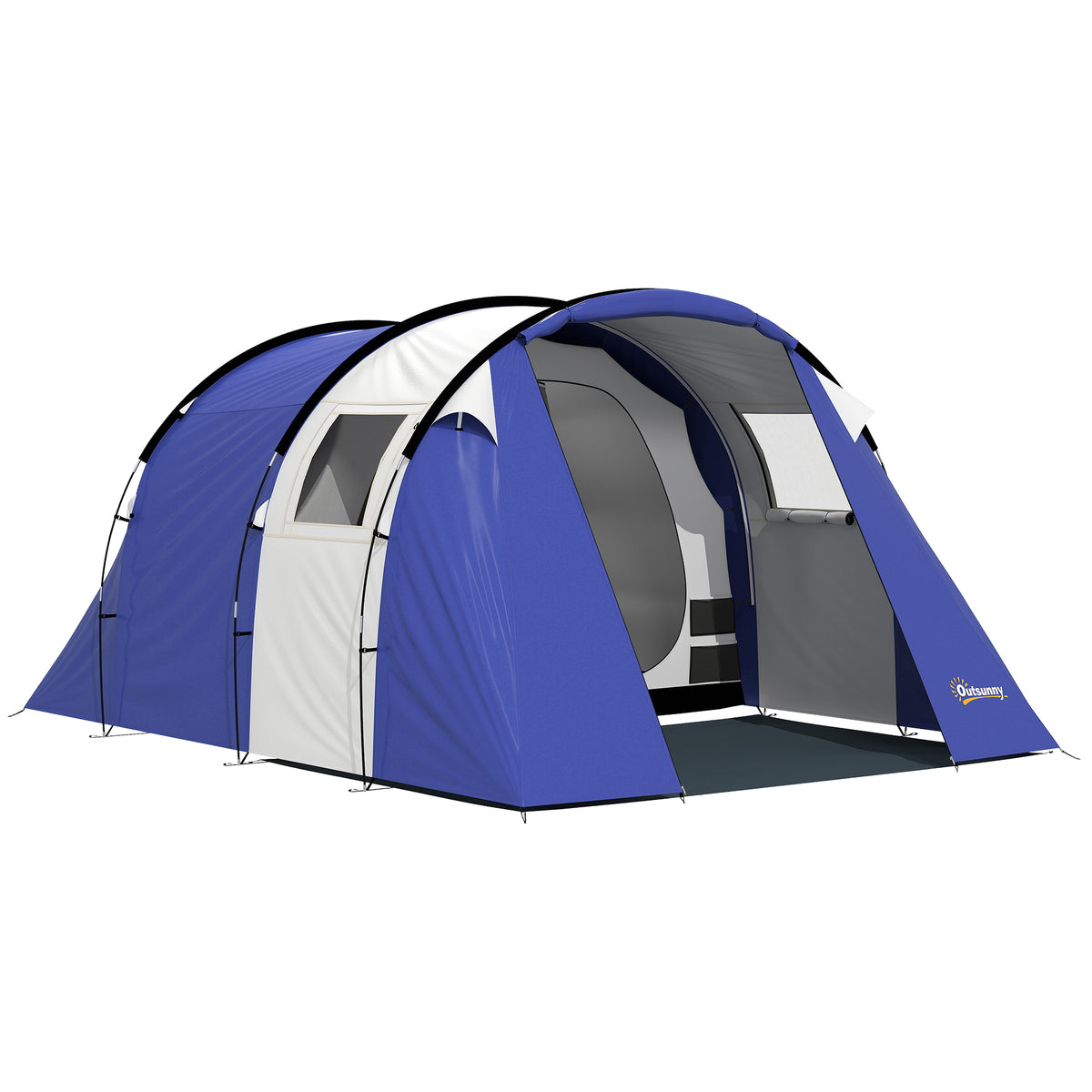 Tenda de Campismo para 4 Pessoas 2 Quartos Impermeável 3000 mm com Forro de Chão e Saco 420x300x200 cm Azul Escuro — foto 1