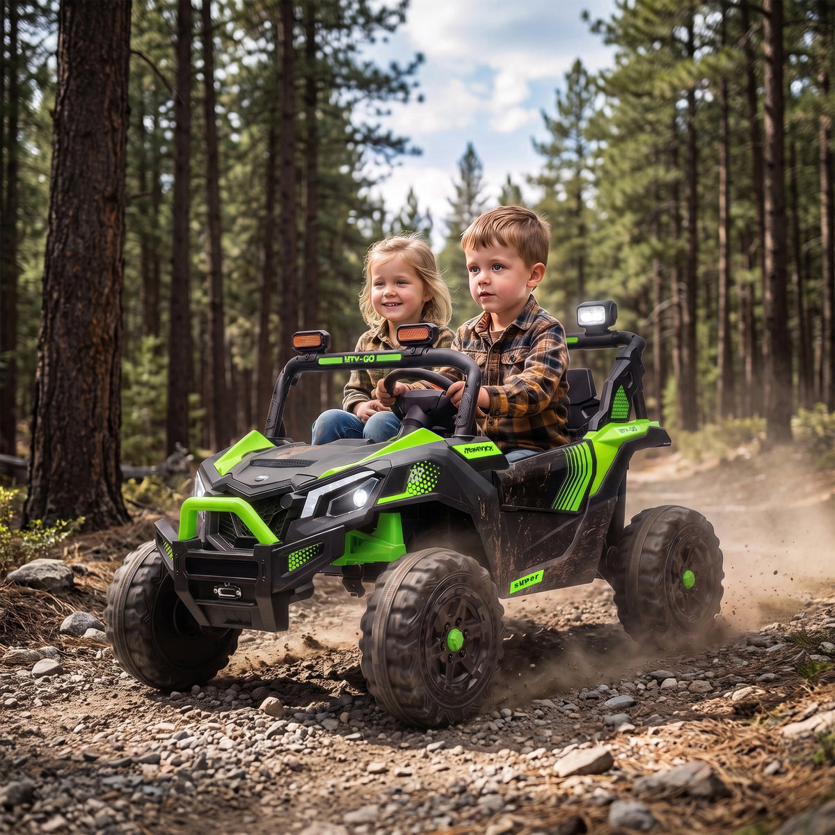 UTV elétrico infantil 24 V de 2 lugares com 2 motores de 120 W, comando à distância e suspensão às 4 rodas, verde — imagem 3
