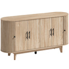 Buffet para sala, móvel de arrumação oval com 4 portas e 2 prateleiras ajustáveis, 147x40x76cm, carvalho — foto 1