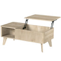 Mesa de Centro Elevável Compartimento Oculto 2 Prateleiras Abertas Bordas Arredondadas Estilo Meados do Séc. 100x48x41 cm Carvalho — foto 1