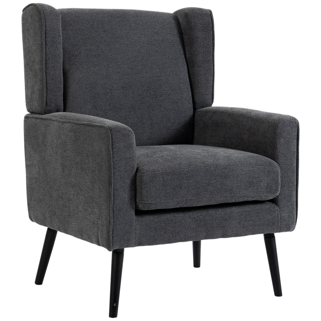 Poltrona para Quarto em Chenille Estilo Moderno de Meados do Século com Pernas em Madeira de Seringueira Cinza Escuro — foto 1