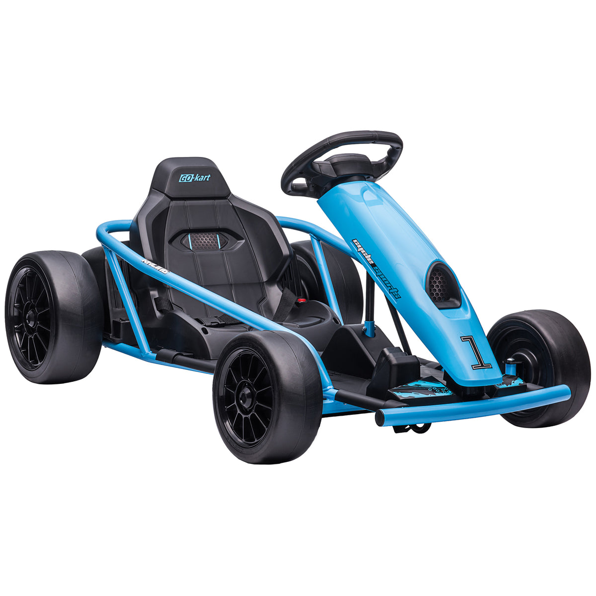 Kart Elétrico Infantil Função de Drift Buzina Música Cinto de Segurança Partida Suave Azul Preto — foto 1