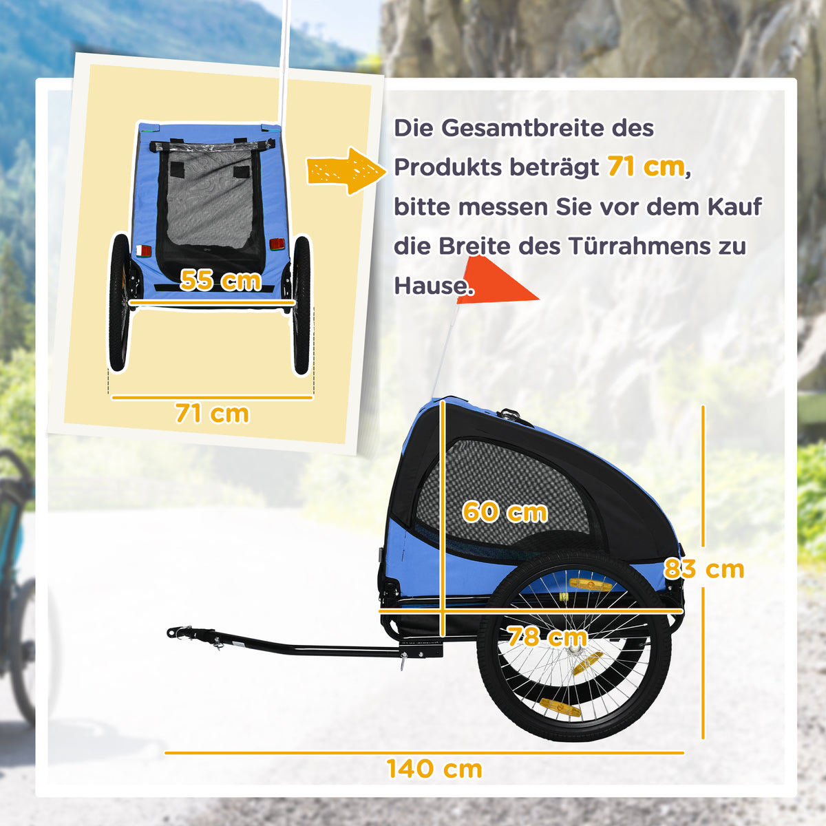 Reboque para cães, reboque de bicicleta dobrável para cães, resistente à água, Oxford, aço, 140 x 71 x 83 cm, Azul — foto 2