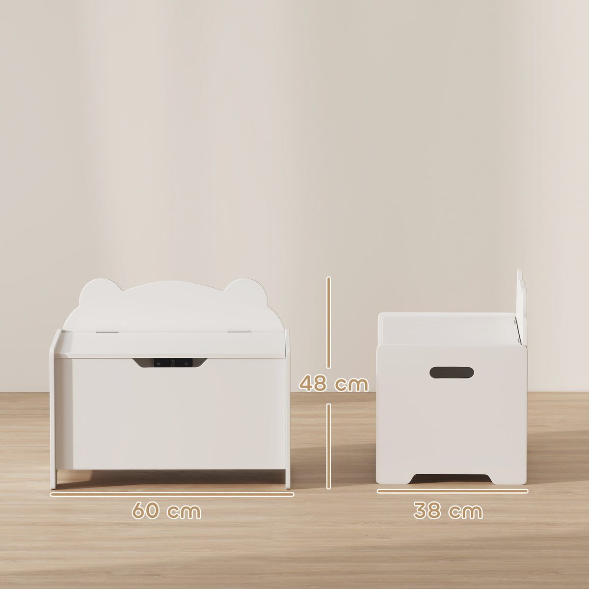 Baú de Brinquedos Infantil com Tampa Articulada Baú de Arrumação Infantil Forma de Urso 60x38x48 cm Branco — foto 2