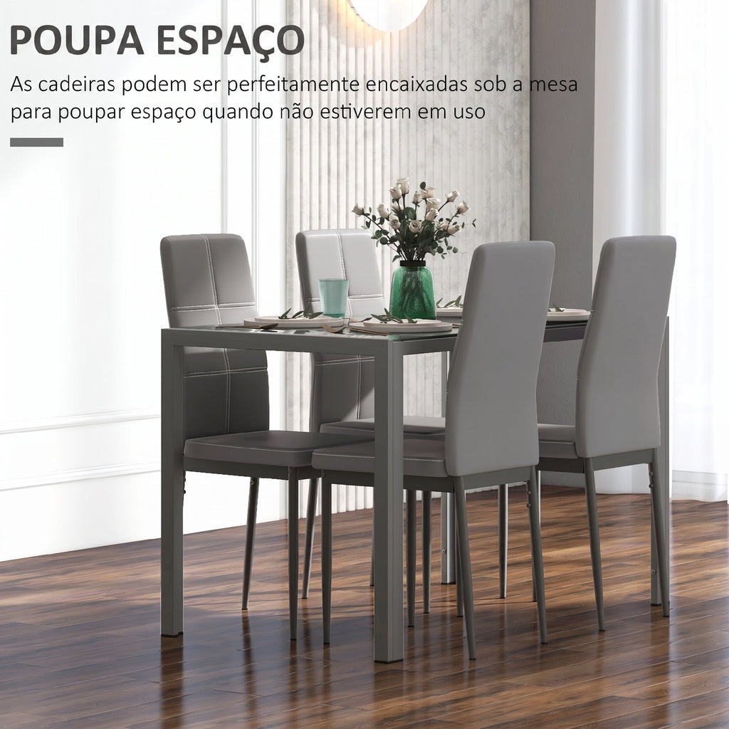 Conjunto de Sala de Jantar 5 Peças com Mesa Retangular de Vidro Temperado e 4 Cadeiras em PU Cinzento — imagem 7