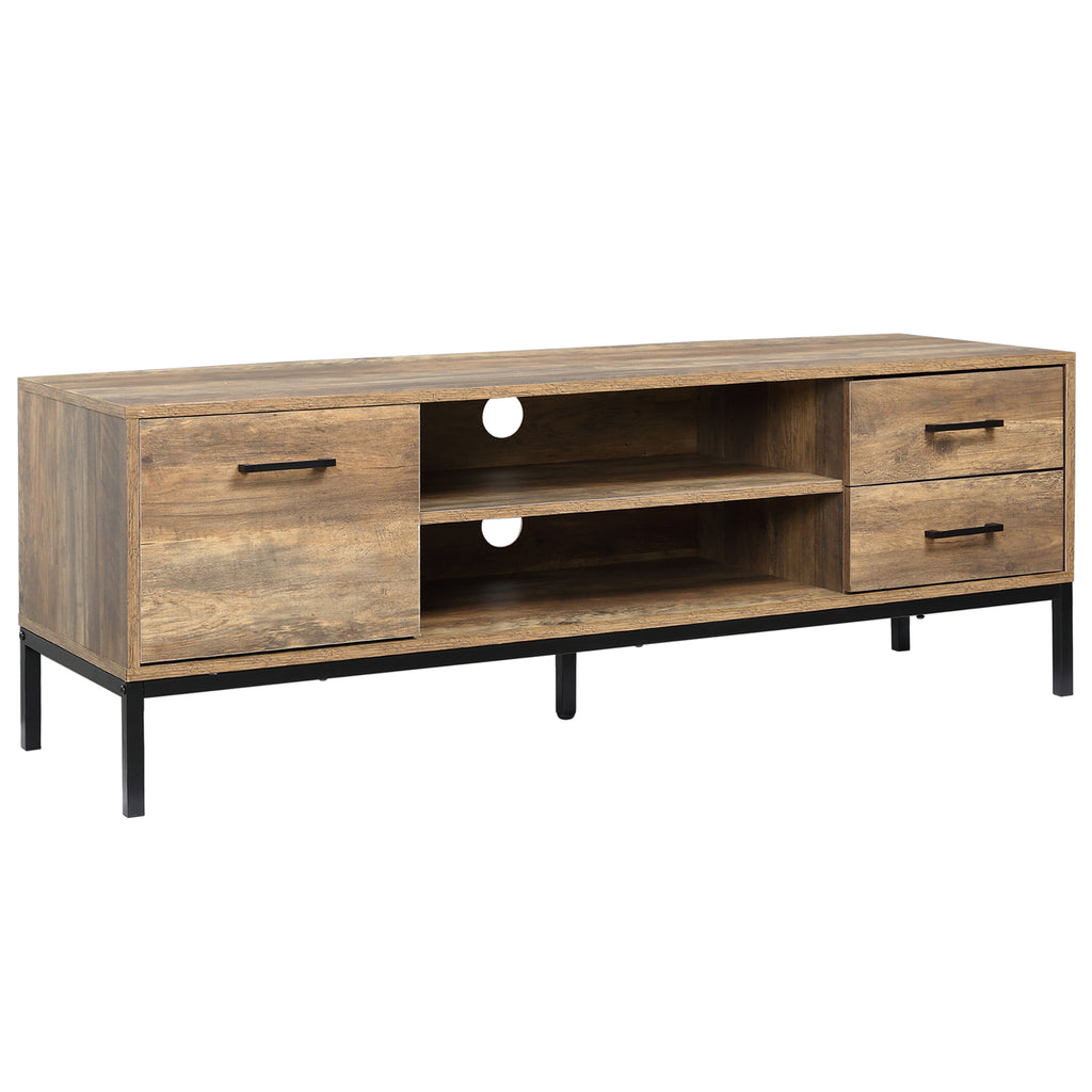 Móvel TV Banco TV Até 50 Polegadas Armário 2 Gavetas e Prateleira 2 Passa Cabos 132x39x45,5 cm Castanho Preto — foto 1