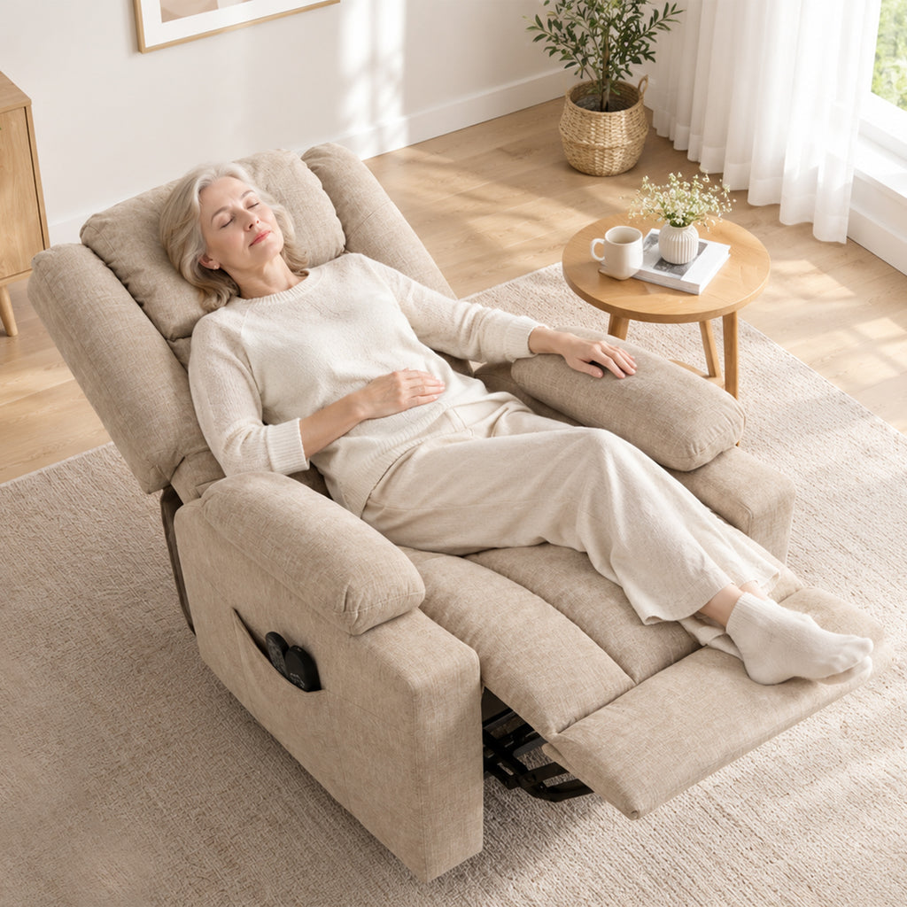 Poltrona Elétrica Levantadora com Massagem Vibratória e Função de Aquecimento Poltrona Relax com Acabamento em Veludo e Acolchoamento com Molas Ensacadas Creme Branco — imagem 4
