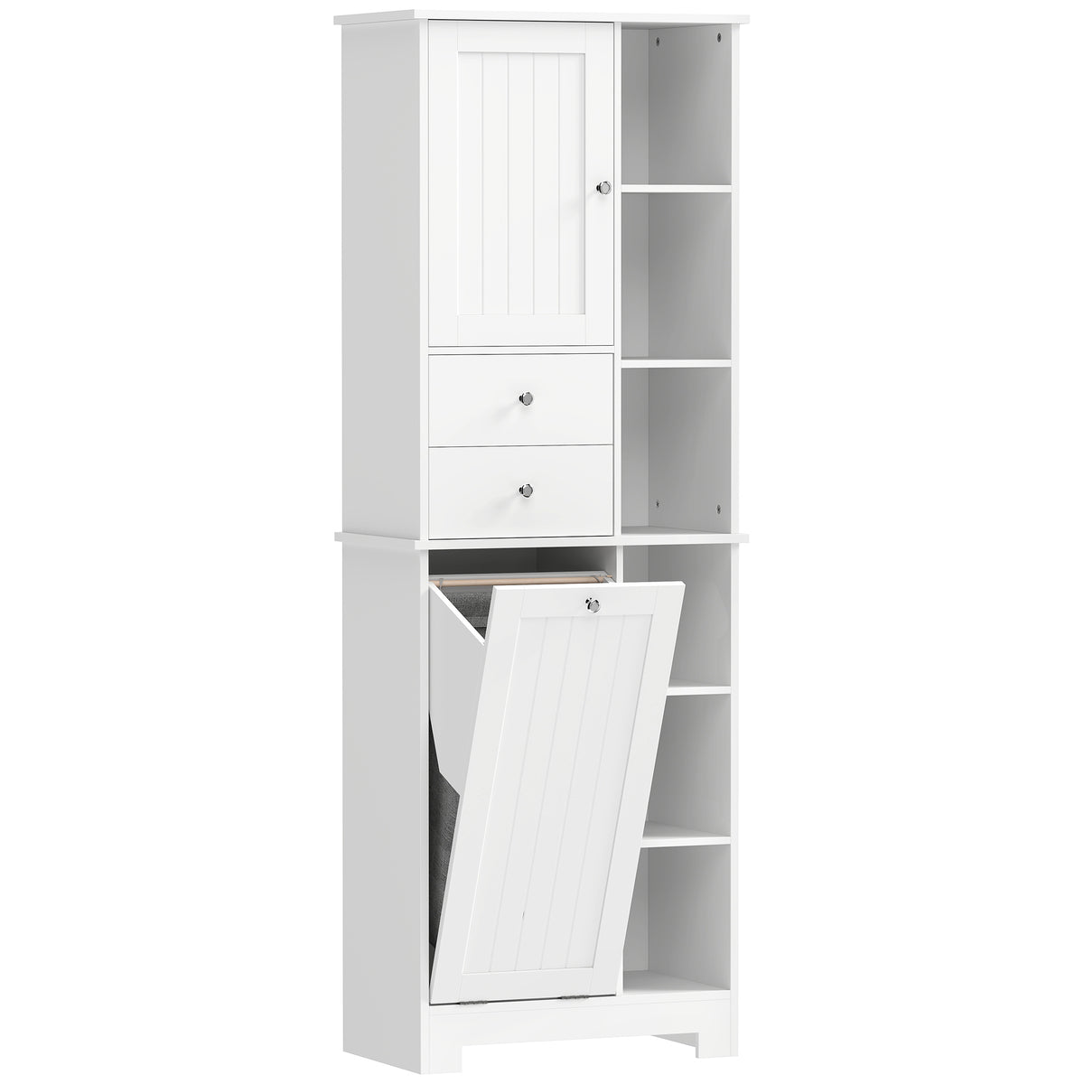 Armário de banheiro alto de 171 cm, armário estreito com cesto de roupa retrátil, 2 gavetas, Branco — foto 1