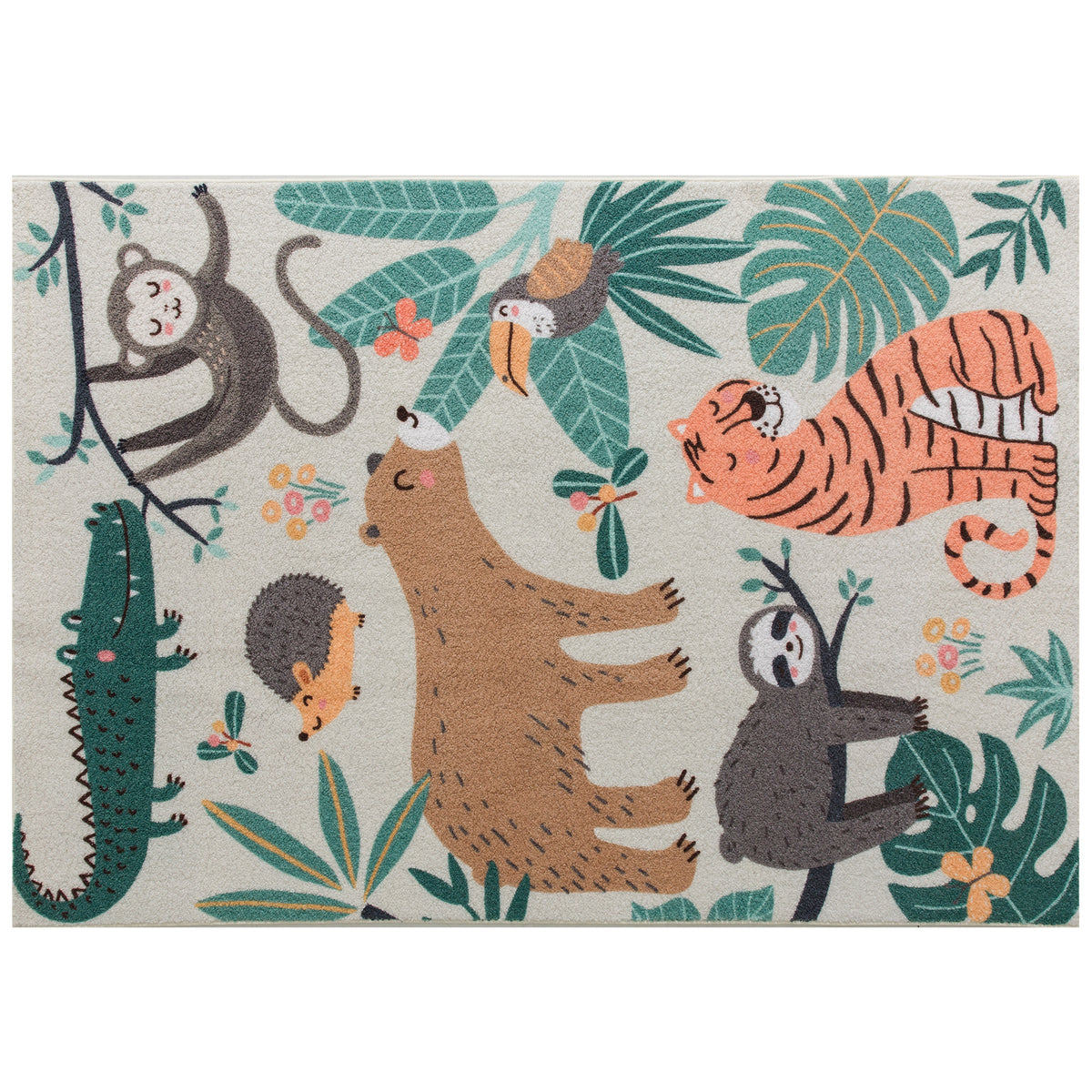 Tapete fleece com estampa de selva, fácil de cuidar, creme + multicolorido — foto 1