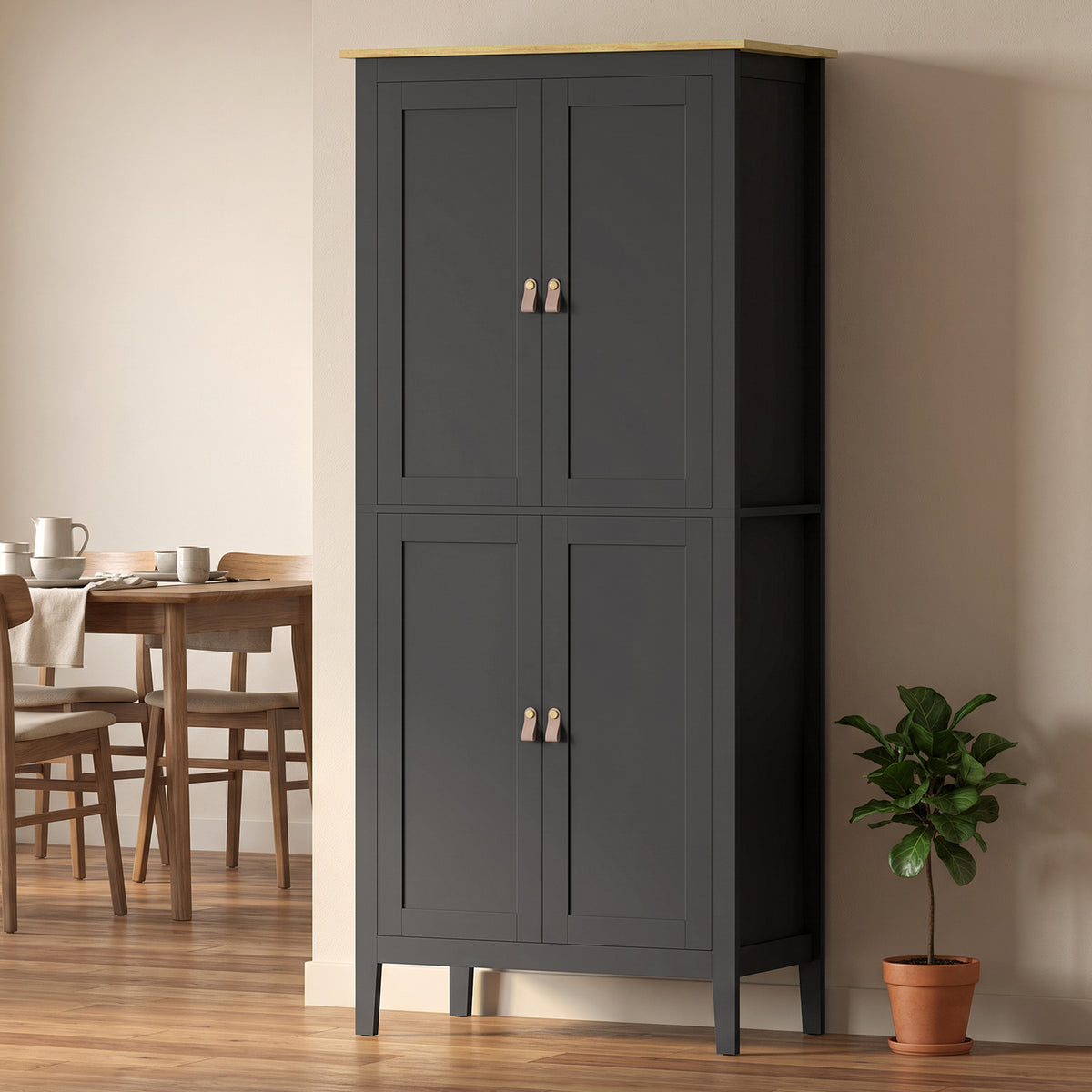 Buffet de cozinha, móvel alto para cozinha com LED regulável e sensor de movimento, 80 x 40 x 176,5 cm, preto — imagem 3
