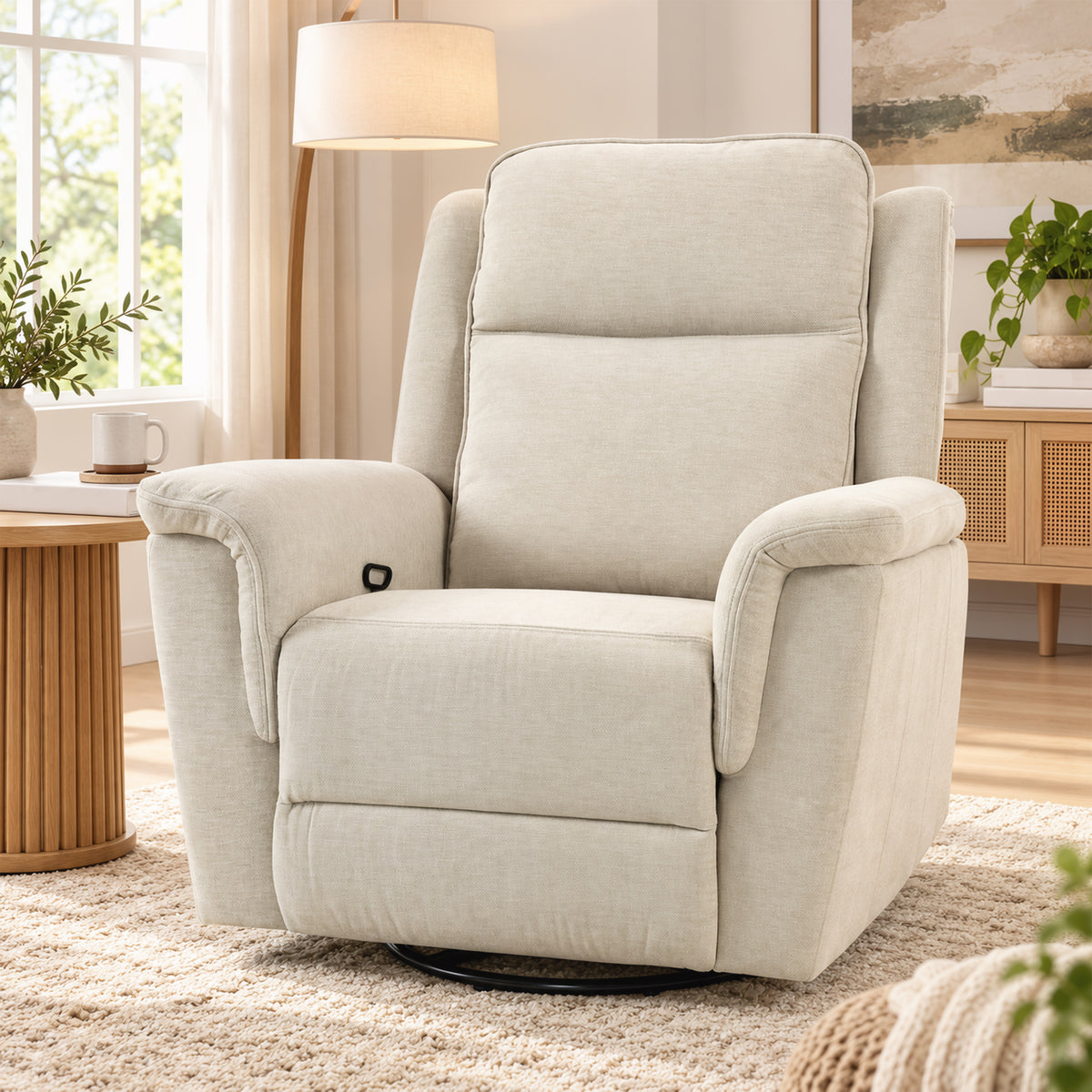 Poltrona relax com função reclinável e de balanço, poltrona de TV com apoio para os pés em creme branco — imagem 6