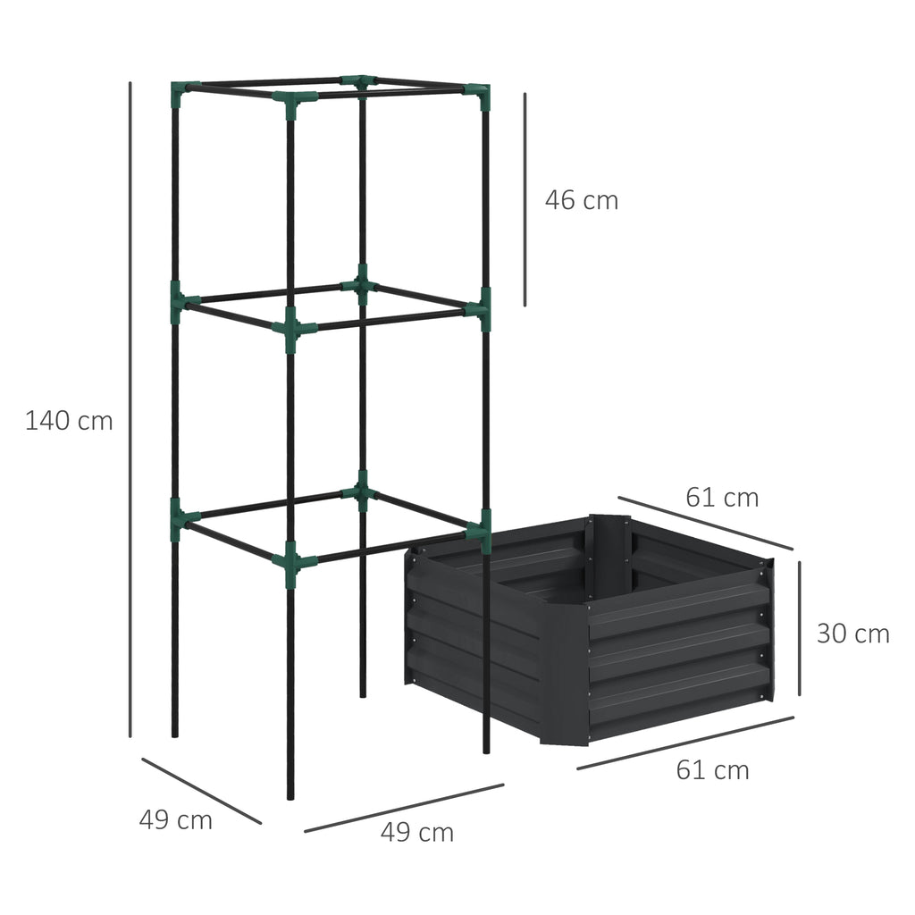 Canteiro elevado com treliça, vaso com suporte, fundo aberto, resistente às intempéries, 61 cm x 61 cm x 140 cm, cinza escuro — foto 2