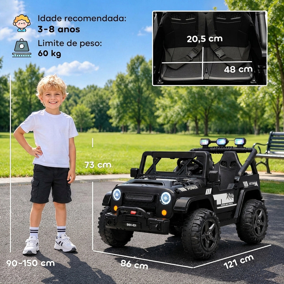 UTV Elétrico Infantil 24 V de 2 Lugares com Comando à Distância, Suspensão Traseira, Música e Luzes, Preto, +3 Anos — foto 2