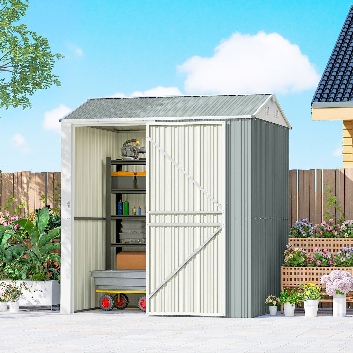 Abrigo Metálico para Ferramentas 3,5 m² Abrigo Alto Trancável com Sattedach Ventilações Luvas 209x177x236 cm — imagem 3