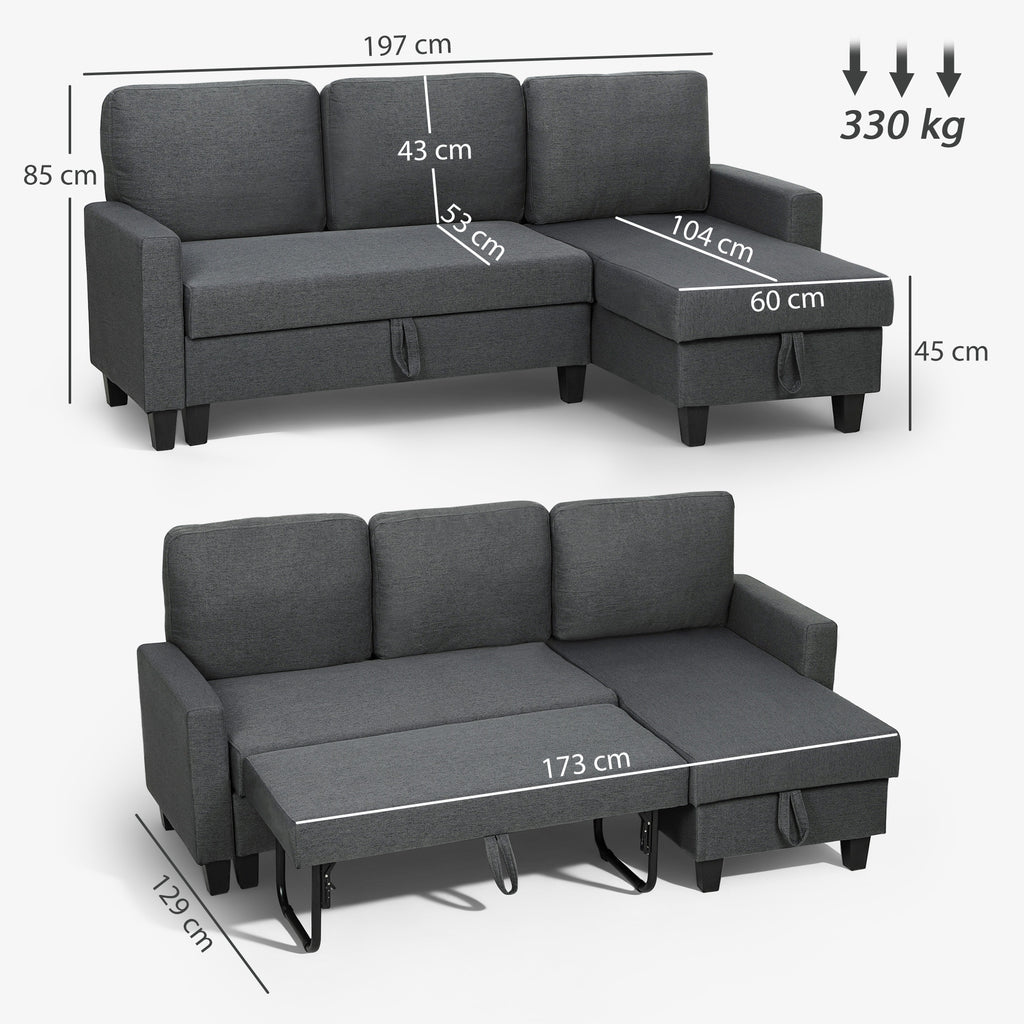 Sofá de canto com função cama e baú L-Form Sofá-cama com chaise-longue reversível, para apartamento e sala de estar — foto 2