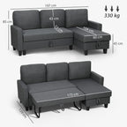 Sofá de canto com função cama e baú L-Form Sofá-cama com chaise-longue reversível, para apartamento e sala de estar — foto 2
