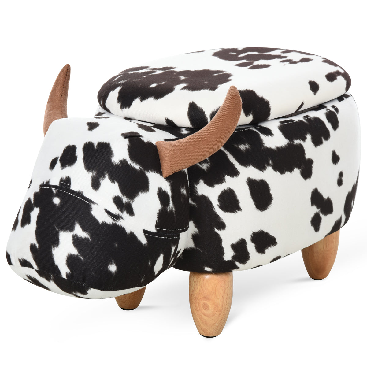 Pufe animal, pufe decorativo com armazenamento, pufe estofado, assento pufe, banco com design animal, para sala de estar, descanso para os pés em forma de porquinho, Preto+Branco, 62 x 35 x 36 cm — foto 1