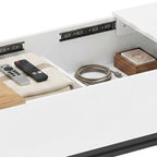 Mesa de Centro Extensível com Tampo Deslizante Mesa de Sala com Compartimento de Armazenamento Oculto e Pés em Aço Branco — imagem 9