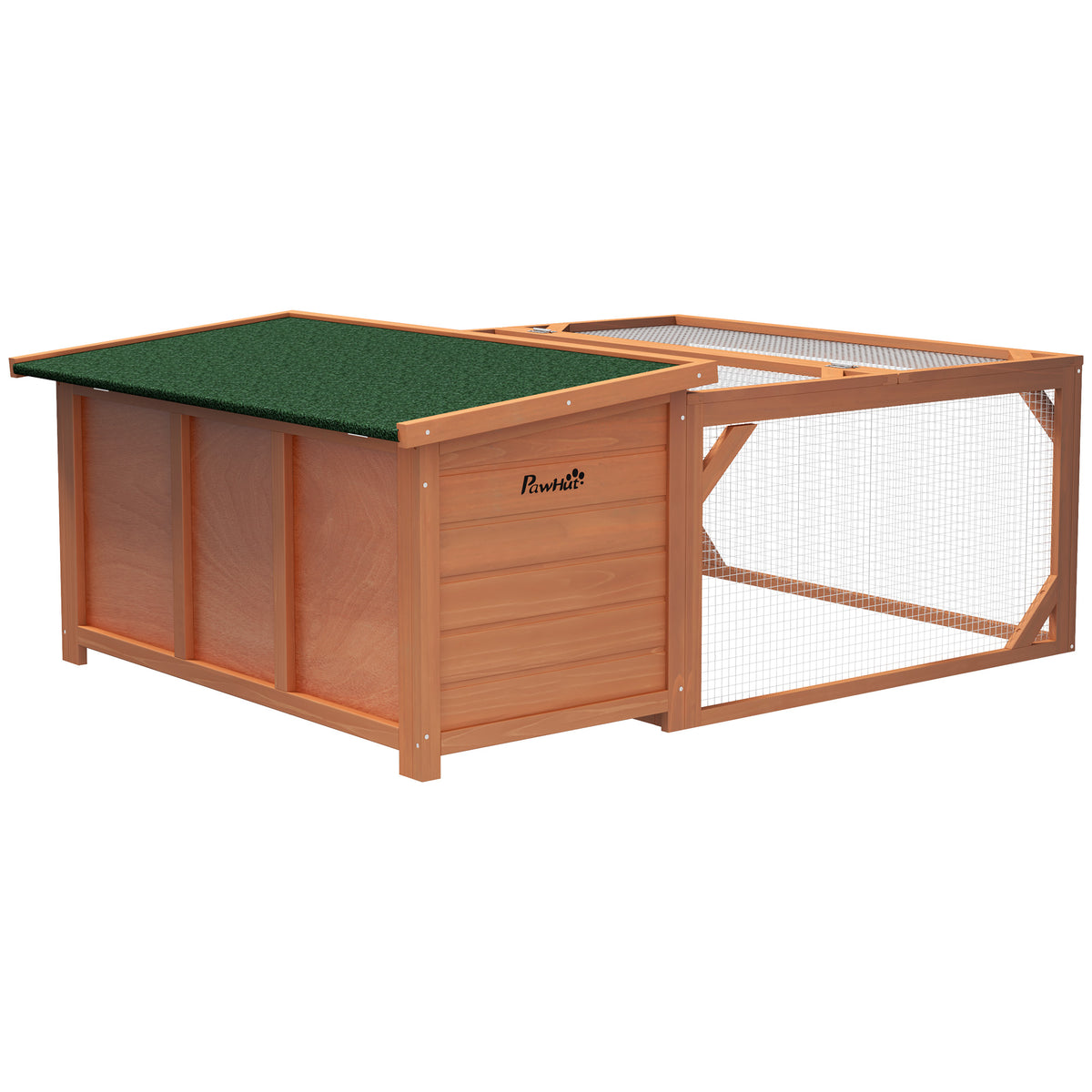 Casa de Animais Pequenos com Área de Brincadeira Bandeja Removível Resistente Às Intempéries 125,5x100x49 cm Verde Natural — foto 1