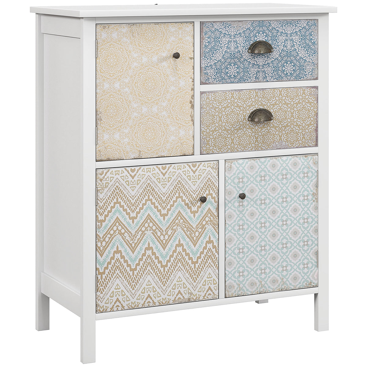 Aparador Cômoda Shabby Chic 2 Gavetas 3 Compartimentos de Armário Madeira de Pinho 68x34x80 cm Branco — foto 1