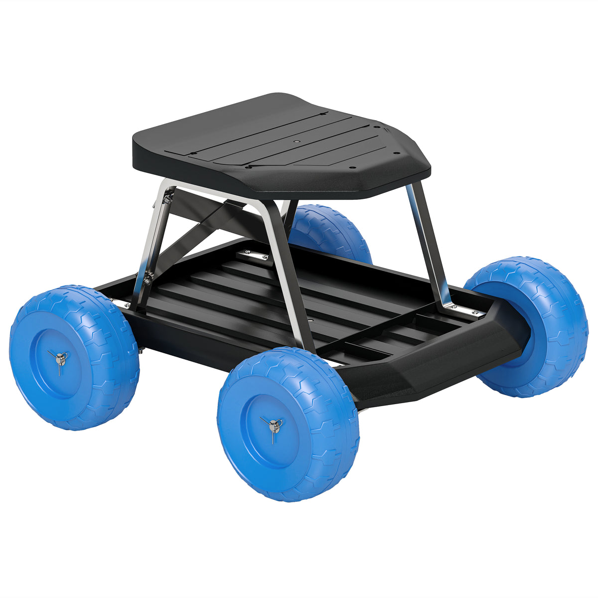 Assento de jardim sobre rodas banco de jardinagem bandeja para ferramentas para arrancar ervas daninhas plantar 50 x 49 x 32 cm azul — foto 1