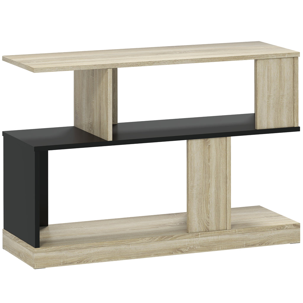Mesa de apoio em forma de S, mesa lateral com 3 níveis e prateleiras de arrumação, 90 x 30 x 61 cm, efeito madeira natural e preto — foto 1