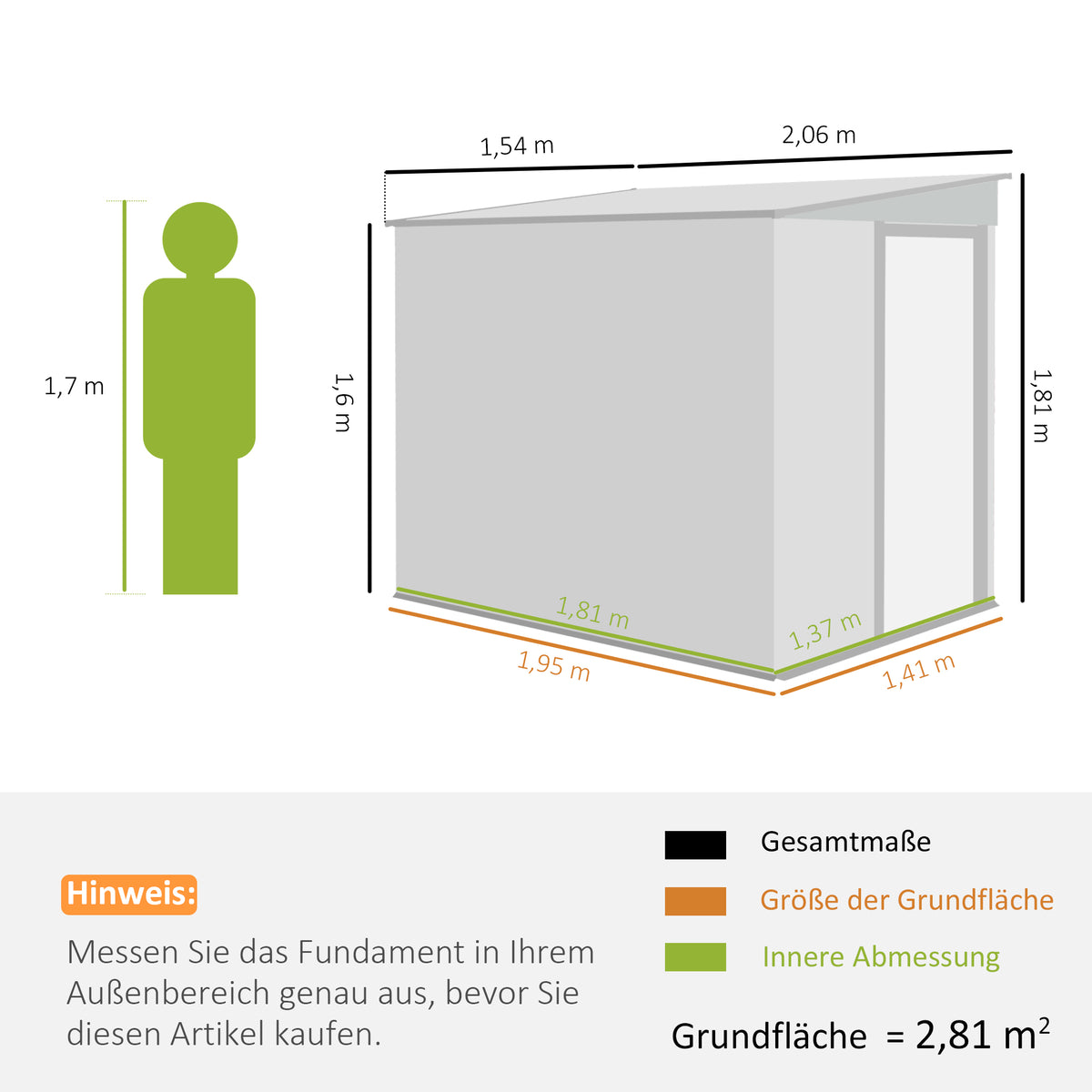 Galpão Metálico 2,81 m² 154x206,5x181 cm Galpão com Telhado de Uma Água Fundação — foto 2