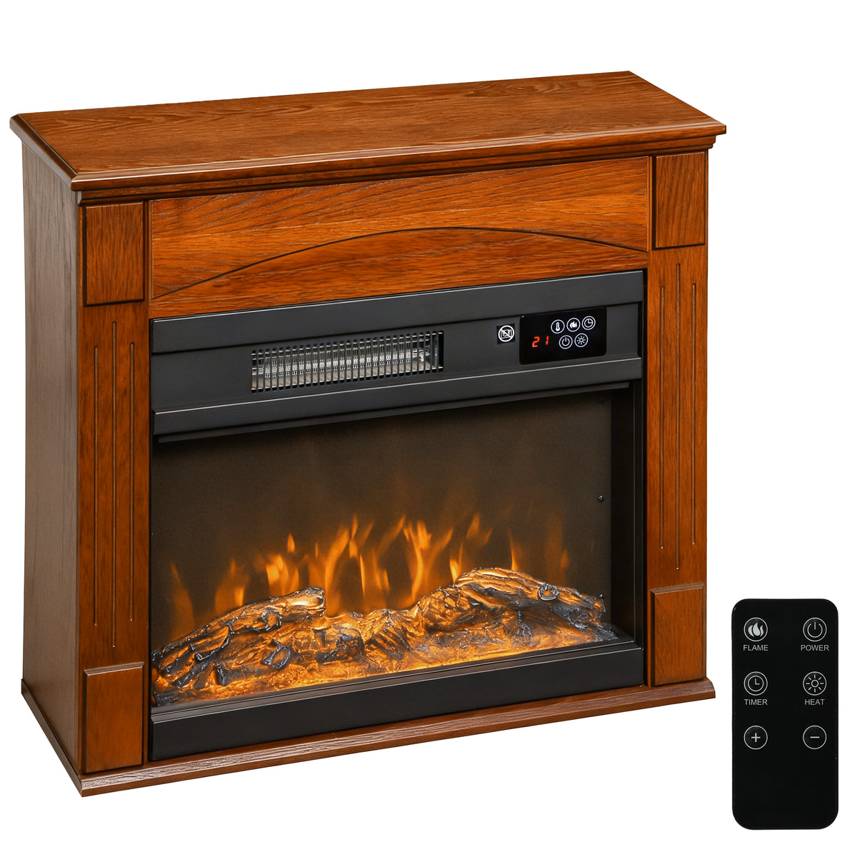 Lareira Elétrica 1000W/2000W Lareira Falsa com Efeito de Chama 3D a 6 Cores e 3 Luminosidades 68,5x27,5x63cm Castanho — foto 1