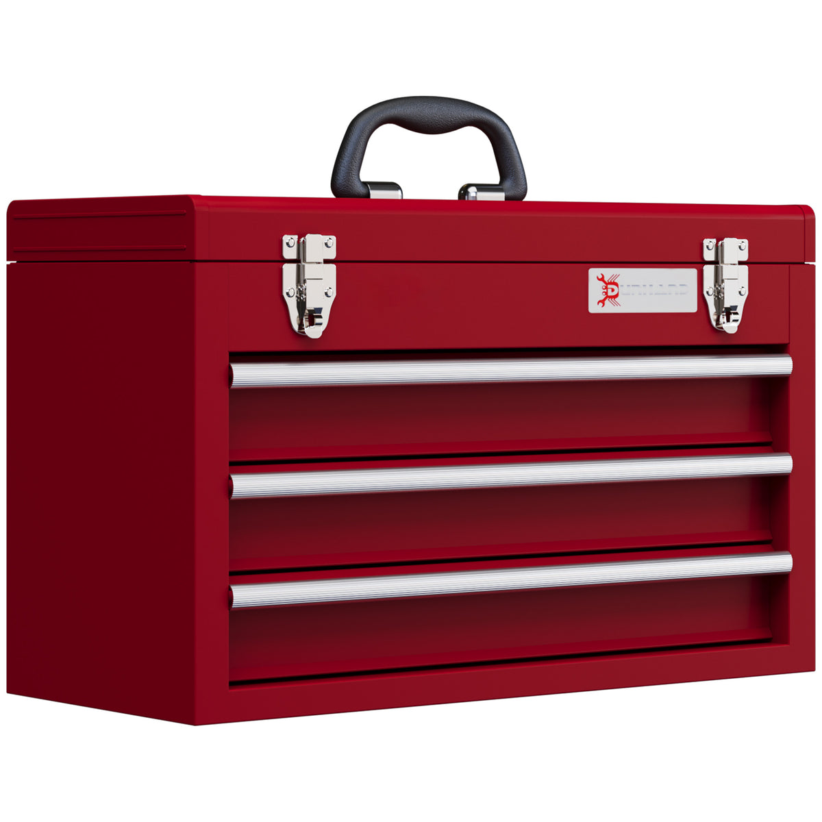 Caixa de ferramentas com 3 gavetas, compartimento superior, fechos de aço, alça de transporte, 51x22x32 cm, Vermelho — foto 1