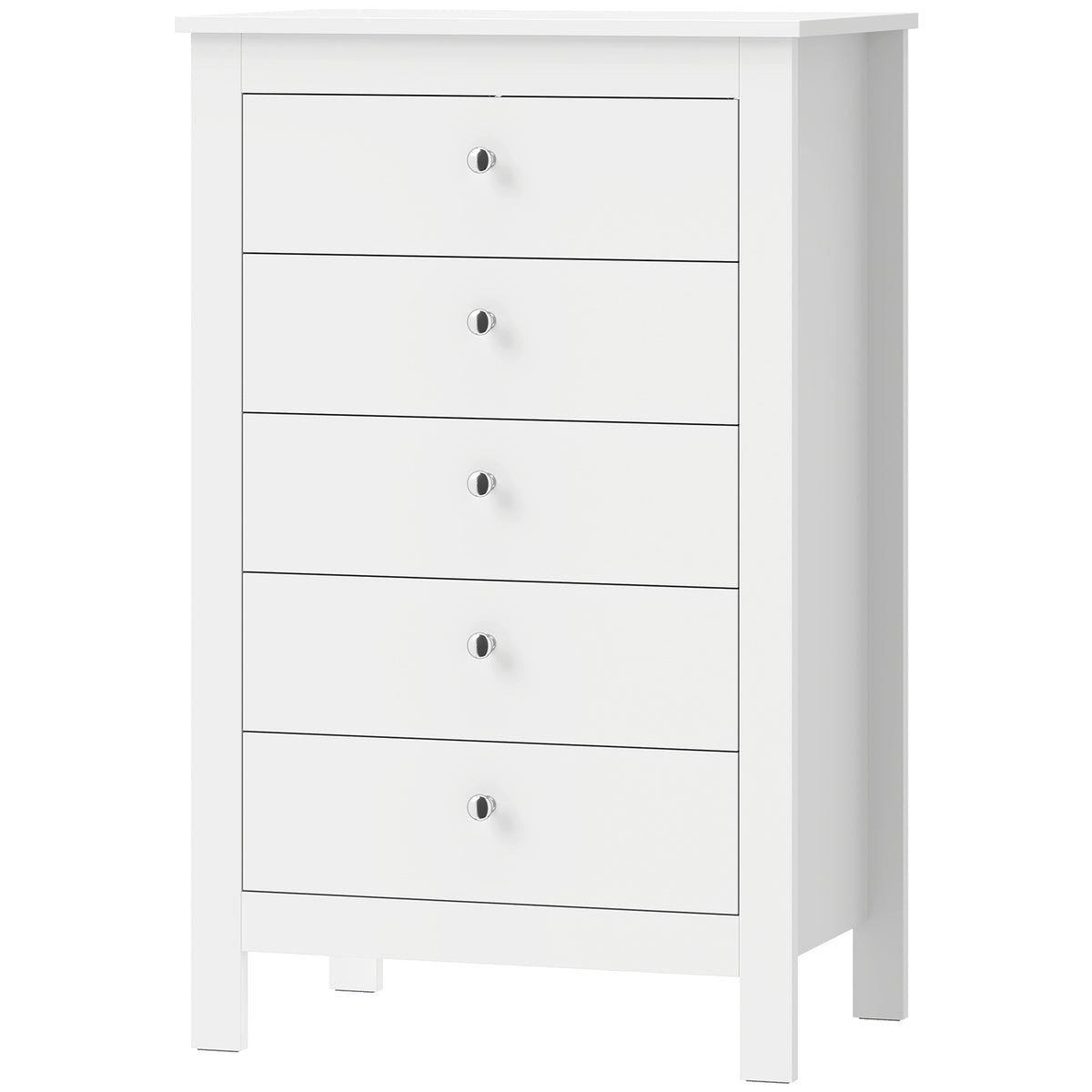 Cómoda com 5 Gavetas Armário com Trilhos de Deslizamento Suave para Quarto 60x39,5x95,3 cm Branco — foto 1