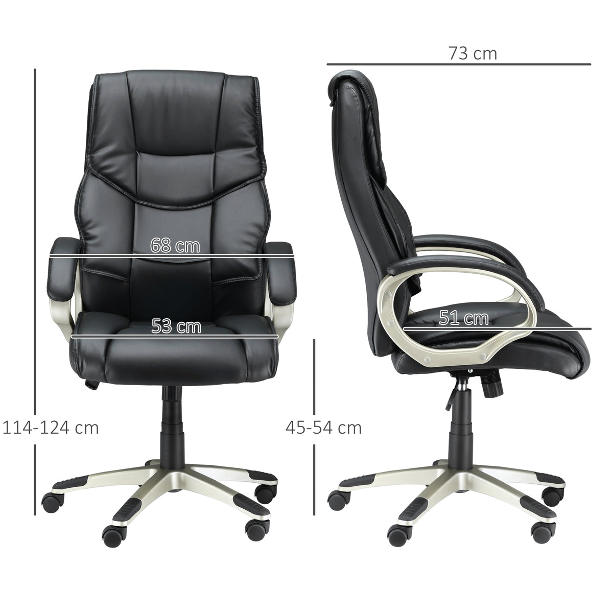 Cadeira de Escritório Poltrona Executiva com Função de Balanço Cadeira Giratória Ergonômica Assento Estilo Esportivo Encosto Alto Couro Sintético Metal 70x58x114–124 cm Preto — foto 2