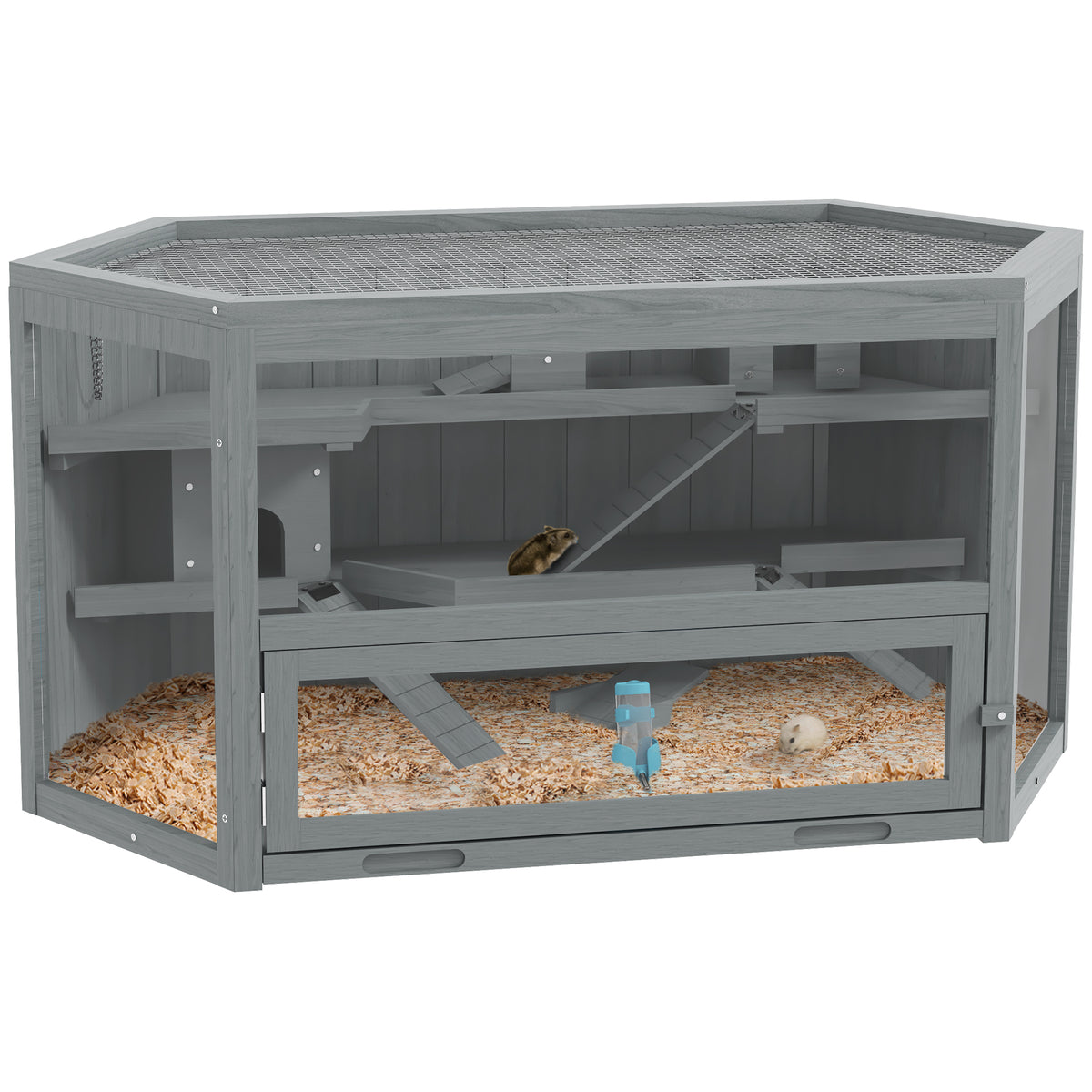 Gaiola para hamster, 3 andares, bandeja removível, madeira/metal, 115x60x55 cm — foto 1