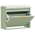 Banco para Sapatos com Assento Acolchoado e Gaveta Rebatível para Corredor Quarto 62x26x47,5 cm Verde — foto 1