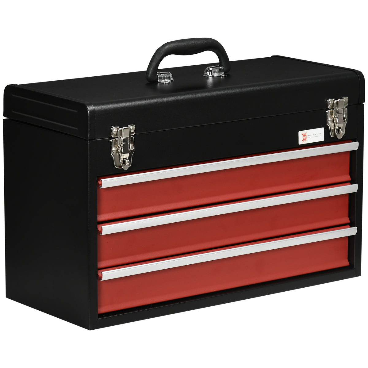 Caixa de Ferramentas Estojo de Ferramentas 3 Gavetas Trancável Carcaça de Aço 51x22x32 cm Preto e Vermelho — foto 1