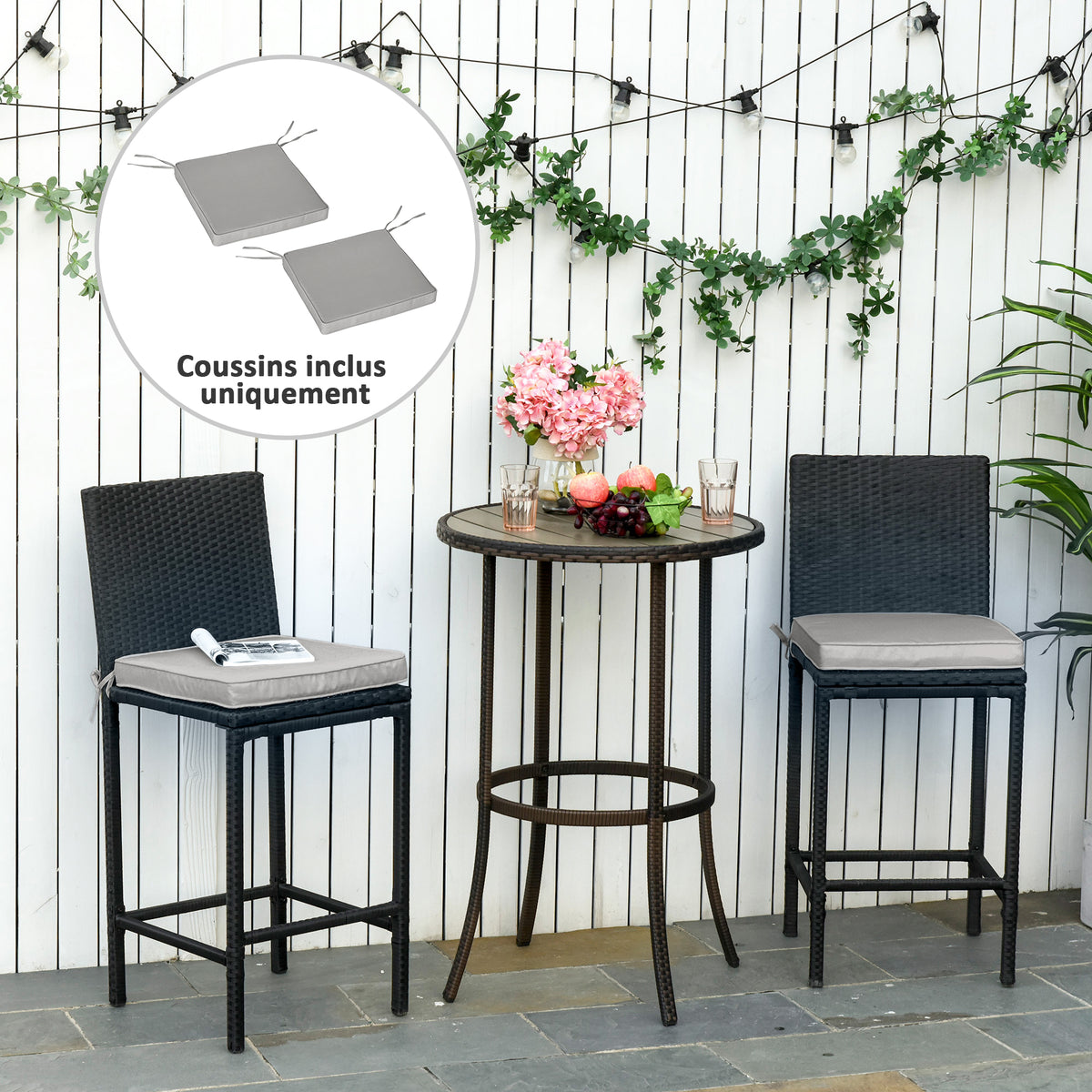 Conjunto de 2 Almofadas para Cadeira/Poltrona de Jardim Almofadas de Assento com Capas Removíveis Acolchoamento 5 cm Poliéster Cinza claro — imagem 3