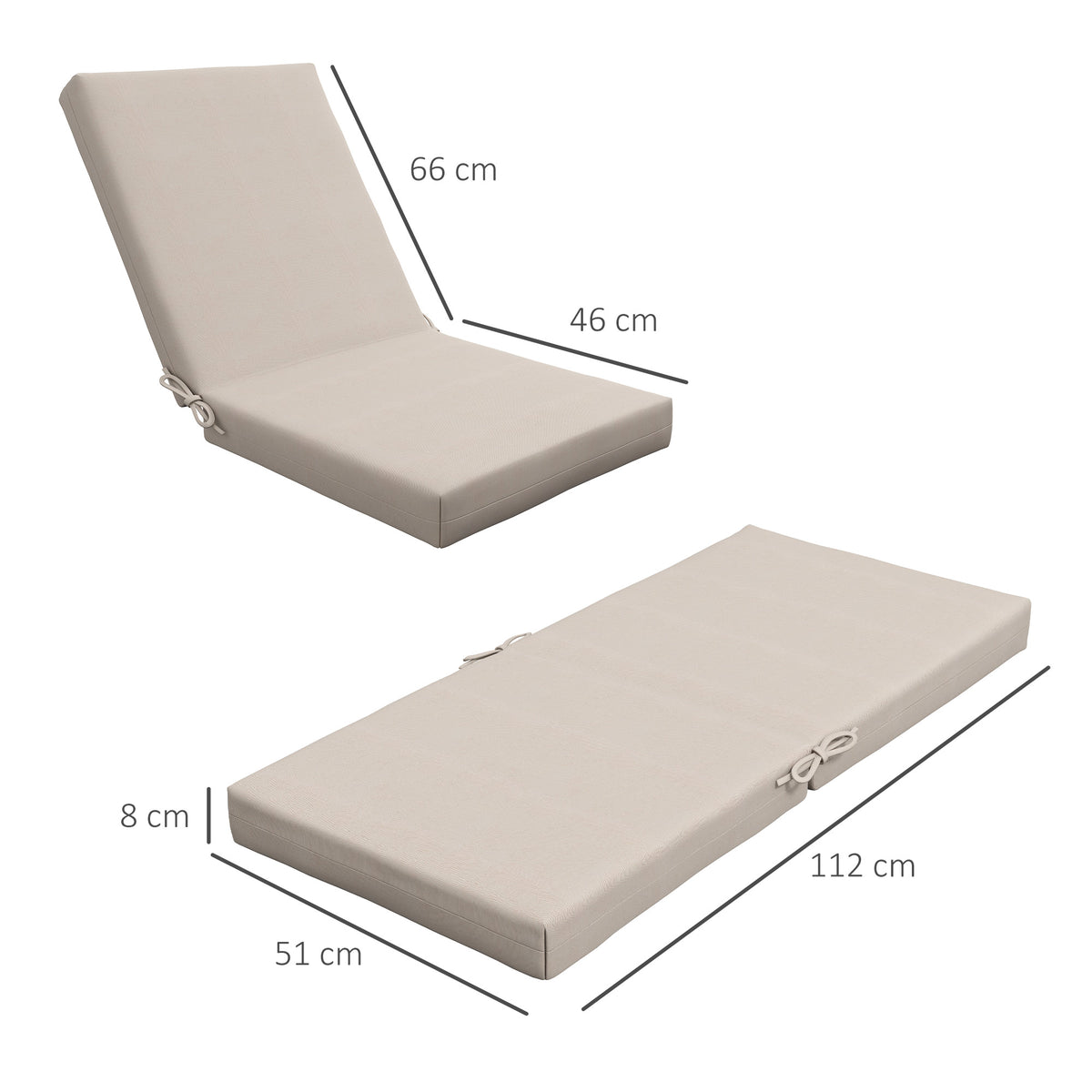 Lote de 2 almofadas para exterior para poltrona/cadeira com encosto com tiras enchimento 8 cm, dim. 112L x 51l cm, bege — foto 2