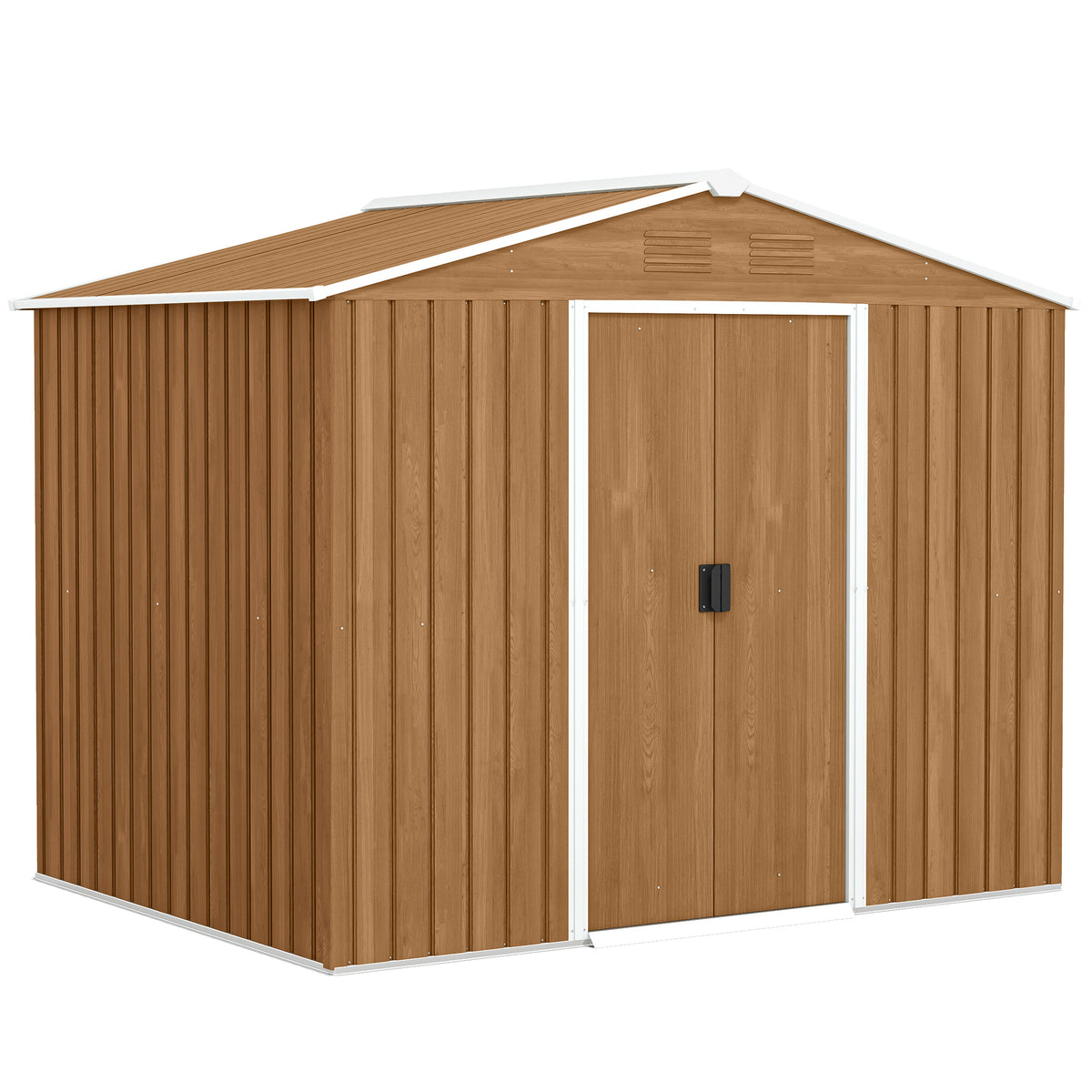 Abrigo de Jardim em Chapa de Aço com Portas Deslizantes 236x174x190 cm Castanho — foto 1