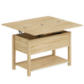 Mesa de Centro Elevável e Extensível Mesa de Sala com Compartimento Oculto Prateleira Aberta 100x45x50,5 cm Madeira Natural — foto 1