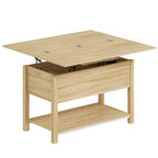 Mesa de Centro Elevável e Extensível Mesa de Sala com Compartimento Oculto Prateleira Aberta 100x45x50,5 cm Madeira Natural — foto 1